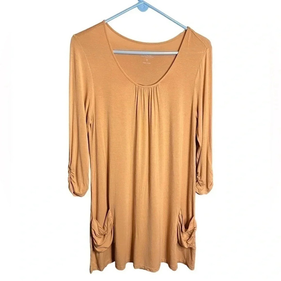 LOGO by Lori Goldstein Long Boho Tunic Blouse Front pockets Size S - Picture 1 of 8